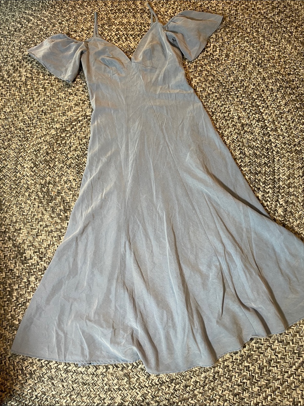 Zara Silver-Gray Off-Shoulder Midi Dress